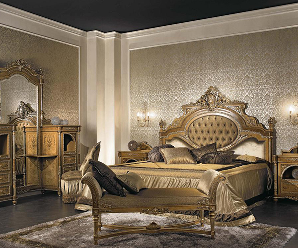 Роскошные текстильные обои в стиле дамаск - фото интерьера спальни