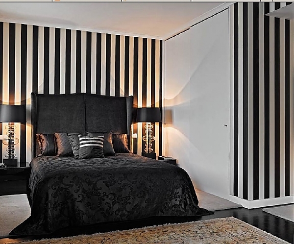 Черно-белые обои - фото в интерьере спальни