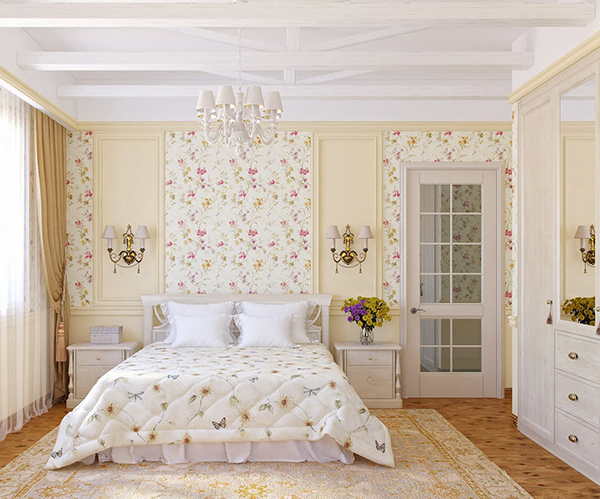 Интерьер спальни - прованс в нежно-цветочном мотиве