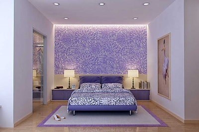 красивые фиолетово-белые обои для стен в спальню