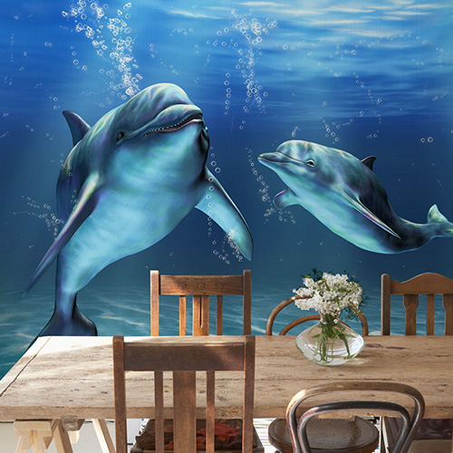 Фотообои с изображением подводных дельфинов