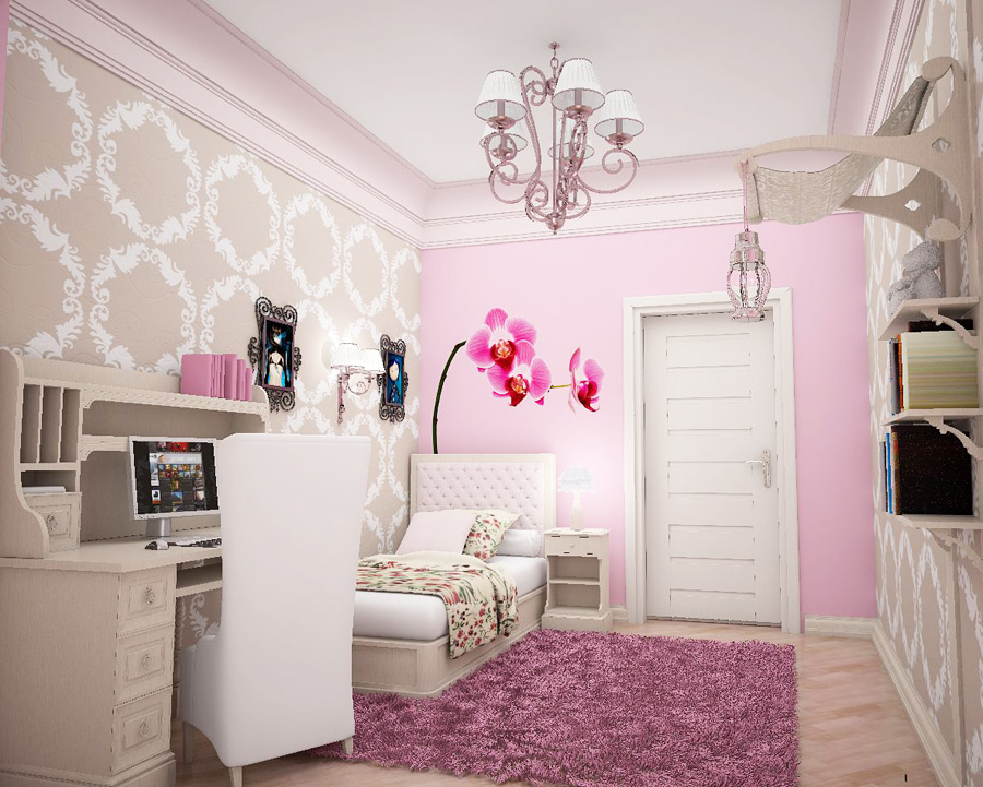 бежево розовые обои для детской спальни
